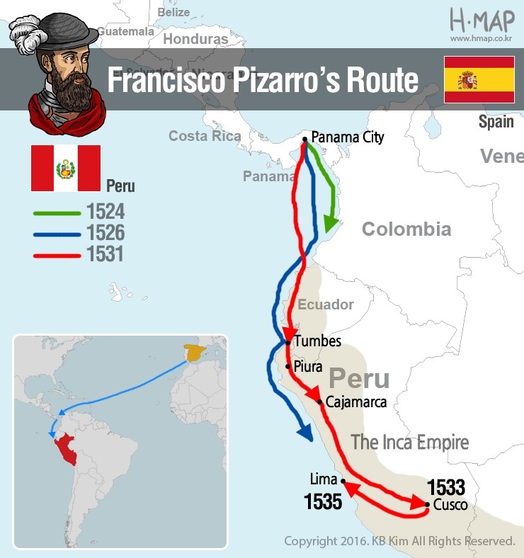 pizarro voyages map